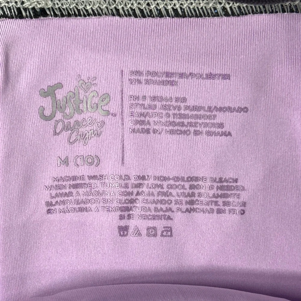 Justice Girls Iridescent Purple Silver Black Foil Dance Gym Shorts Size M 10 New